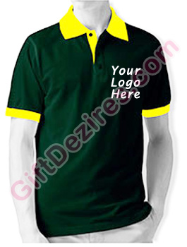 Designer Hunter Green and Yellow Color Polo Logo T Shirt